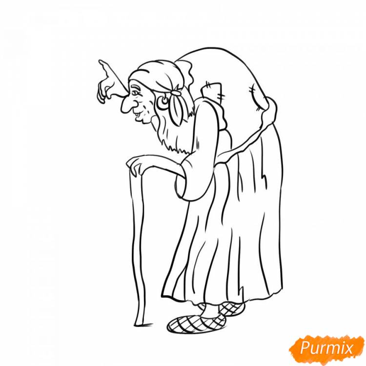Как нарисовать Бабу Ягу из сказки Царевна-лягушка поэтапно