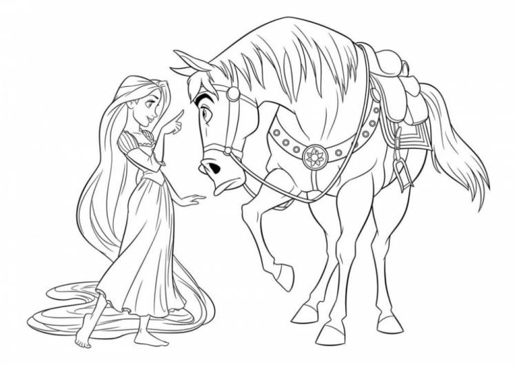 Раскраска Рапунцель и конь Максимус