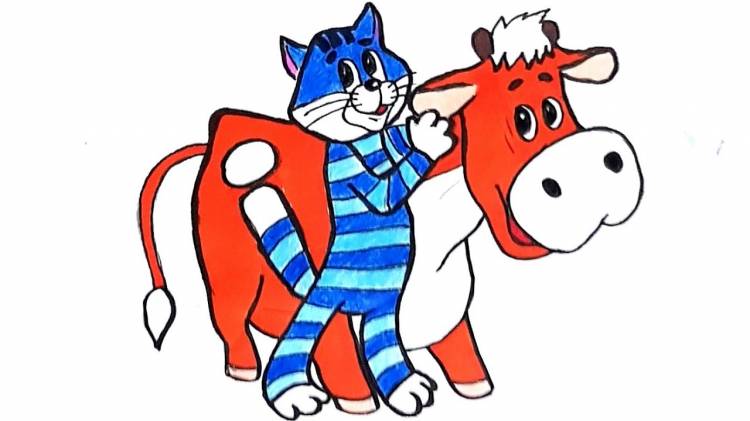Как нарисовать кота Матроскина и его корову Мурку