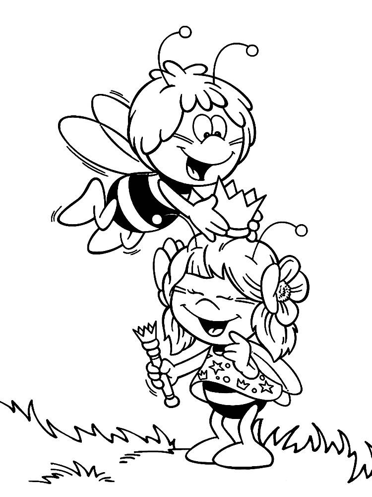 Пчелка Майя черно-белые контурные картинки для раскрашивания