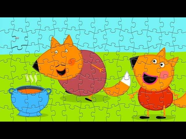 Лисёнок Фредди и Мама играют вместе собираем пазлы для детей с героями мультика Свинка Пеппа
