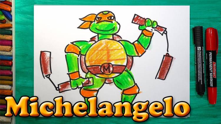 Как нарисовать Черепашку Ниндзя Микеланджело, How to draw ninja turtles Michelangelo