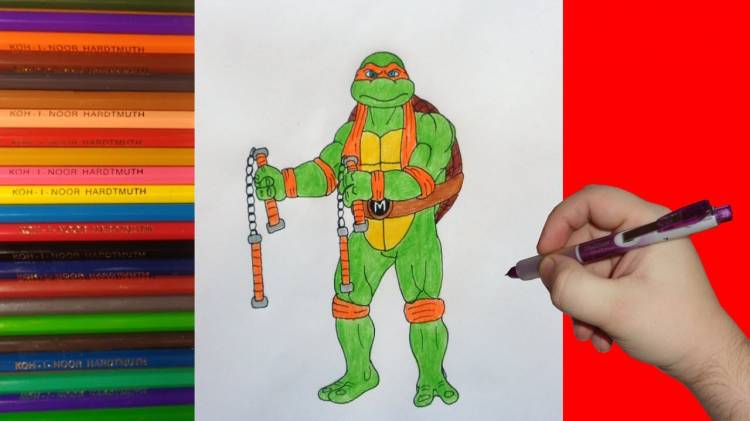 How to draw ninja turtles, Michelangelo, Как нарисовать черепашек ниндзя