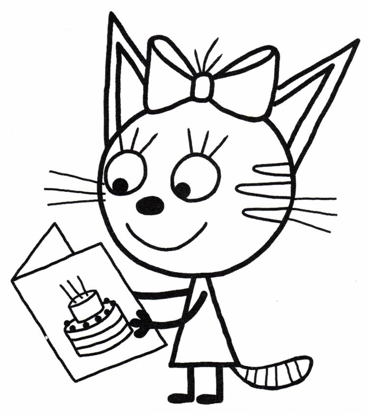 Раскраска Карамелька хочет торт из мультика Три кота, распечатать бесплатно или скачать