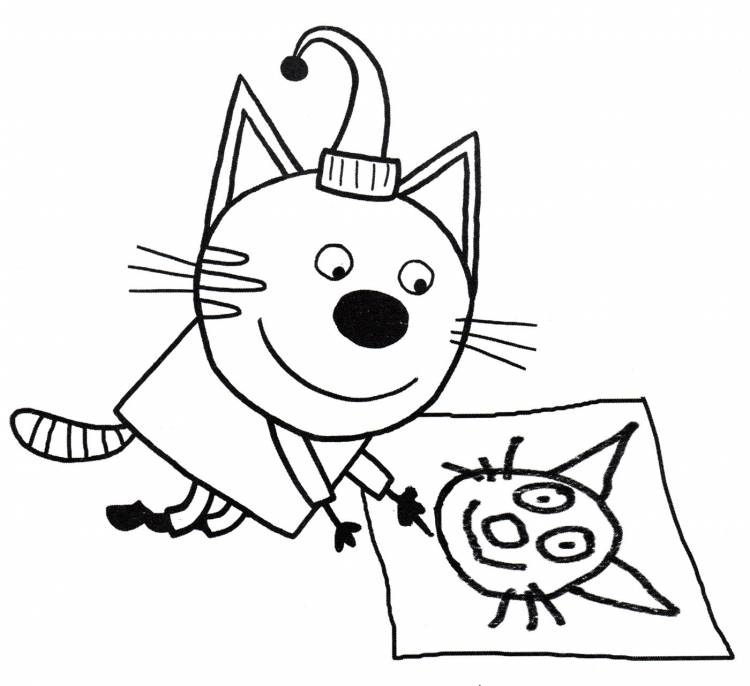 Раскраска Компот рисует из мультика Три кота, распечатать бесплатно или скачать