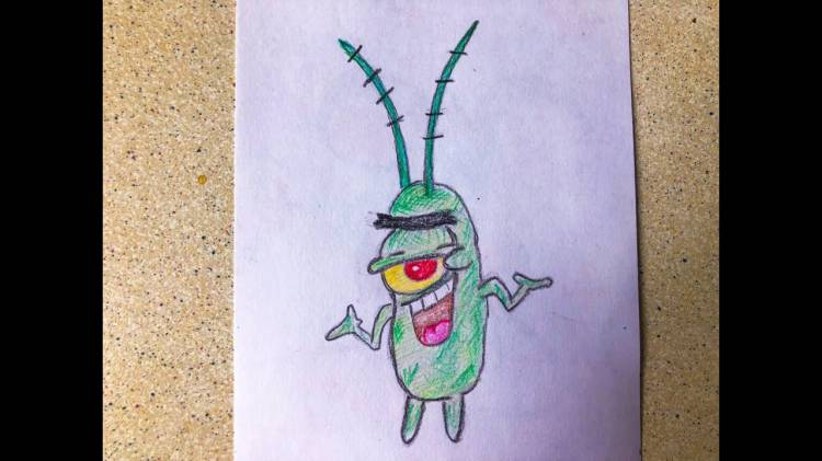 Как нарисовать Планктона из мультфильма Губка Боб Квадратные Штаны карандашами