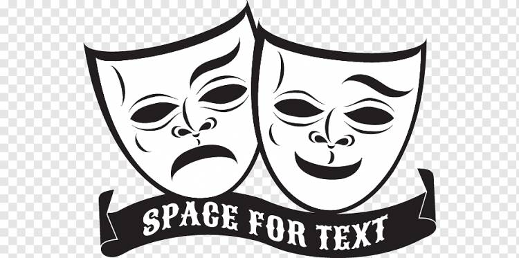две белые оперные маски с пространством для текста, Маска театральной евклидовой трагедии, иллюстрация театральных комедийных и комедийных масок, текст, логотип, монохромный png