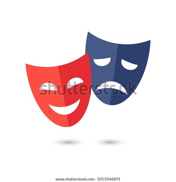Смешные и грустные театральные маски, векторная