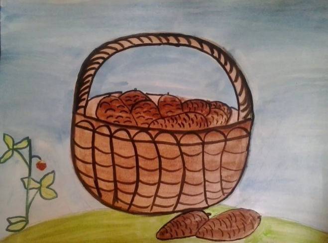 Как нарисовать рисунок к рассказу Корзина с еловыми шишками