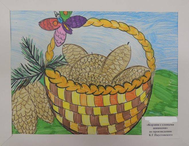 Как нарисовать рисунок к рассказу Корзина с еловыми шишками