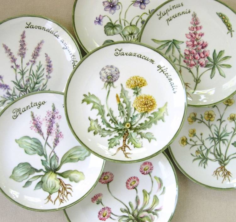Тарелки декоративные роспись Ботанический рисунок цветы в интернет