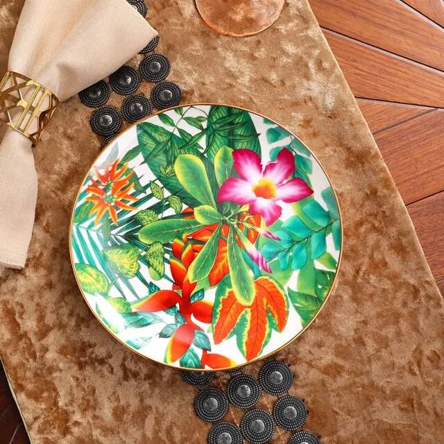 Первоклассные керамические обеденные тарелки тропический лес геометрический узор керамическая тарелка зарядное устройство тарелка набор посуды сервировочная тарелка
