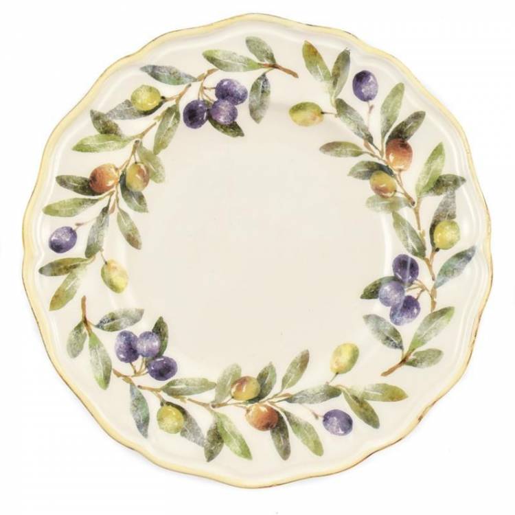 Десертная тарелка из керамики с растительным узором Оливы и маслины Villa Grazia