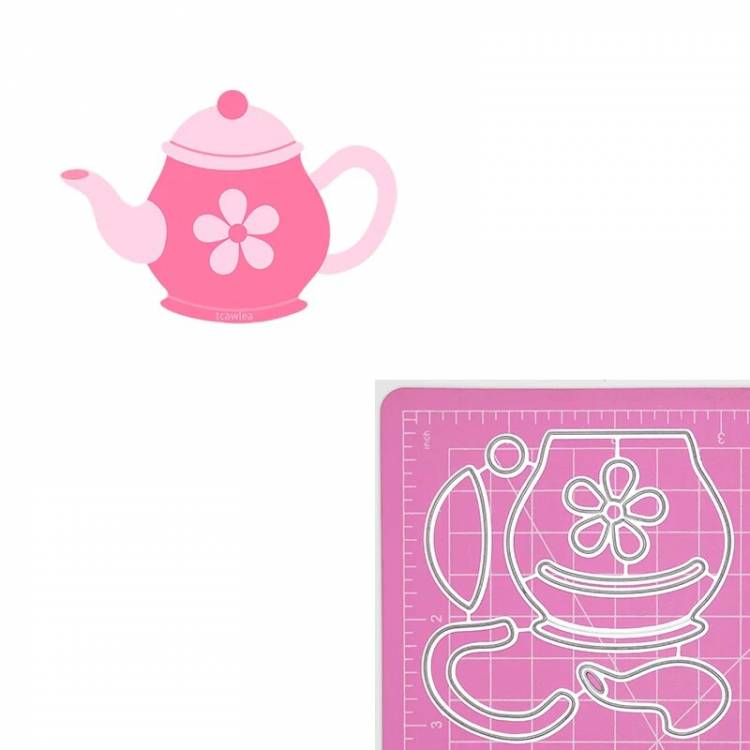 Новый металлический трафарет в виде чашки с цветами, трафарет для заварочного чайника для рукоделия, декоративные открытки для скрапбукинга