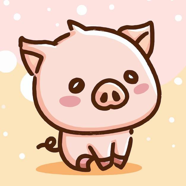 Милая иллюстрация свиньи свинья каваи чиби стиль векторного рисования свинья мультфильм