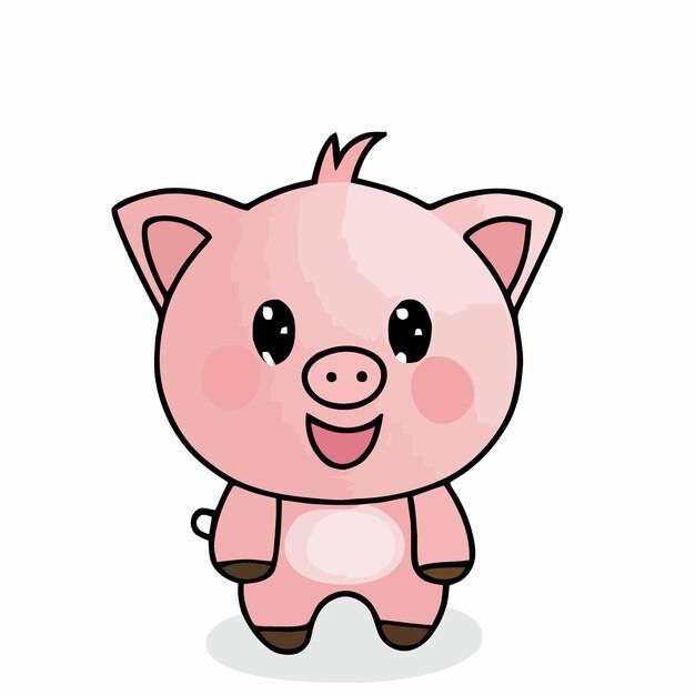 Милая иллюстрация свиньи свинья каваи чиби стиль векторного рисования свинья мультфильм
