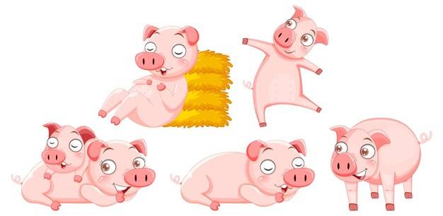 Набор милых персонажей мультфильма о свиньях