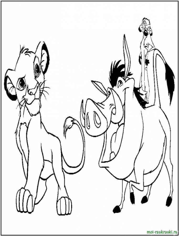 Раскраски Раскраска Тимон пумба и симба Персонаж из мультфильма, скачать распечатать раскраски