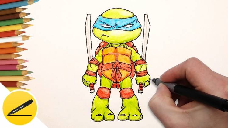 How to Draw Ninja Turtles Leonardo (chibi) step by step