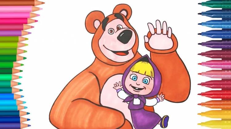 Маша и медведь рисовать Раскраска