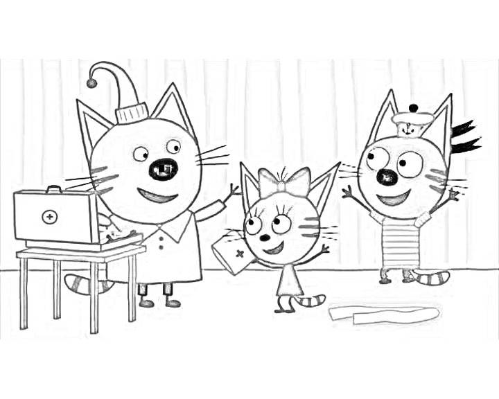 Персонажи из мультфильма Три кота для срисовки 