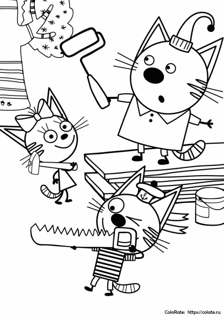 Раскраска Три кота на стройке распечатать