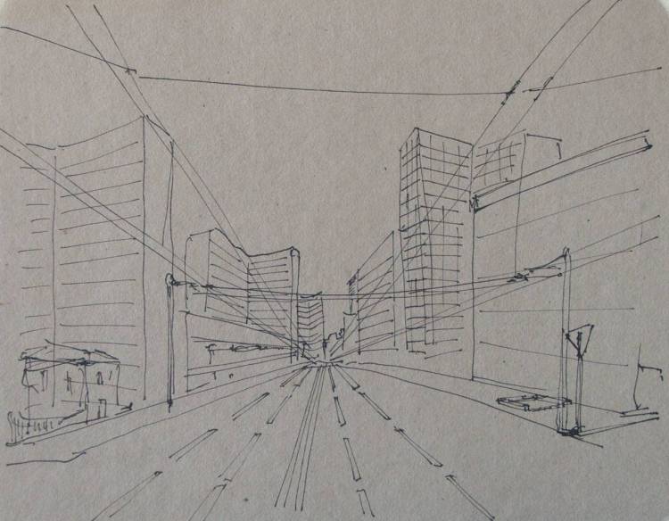 Урок рисования городского пейзажа Тушь перо акварель картон