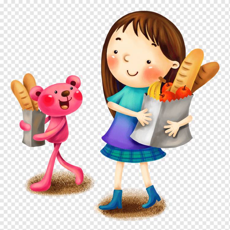 Мультяшный рисунок Детство иллюстрации, медведь и маленькая девочка держат свой собственный хлеб, ребенок, еда, мода Девушка png