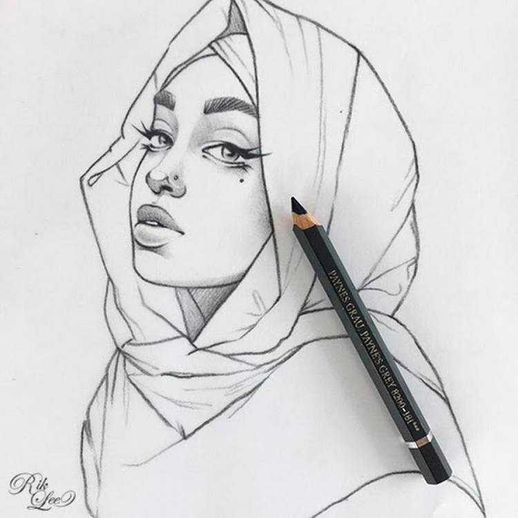 Девушка в хиджабе рисунок карандашом
