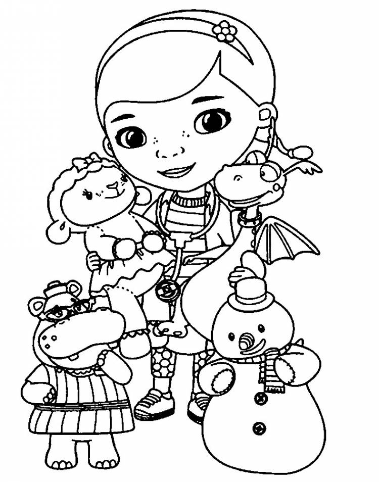 Раскраски для детей и взрослых хорошего качестваРаскраска доктор Плюшева и ее плюшевые друзья