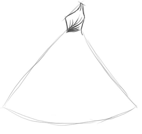 Как нарисовать пышное бальное платье