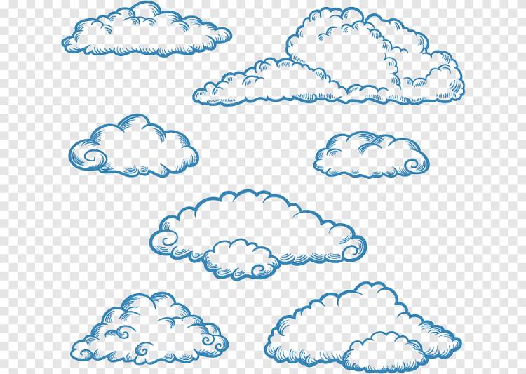 облако иллюстрация, евклидово рисунок облака, контур облаков, раскрашенный вручную, акварель, граница png