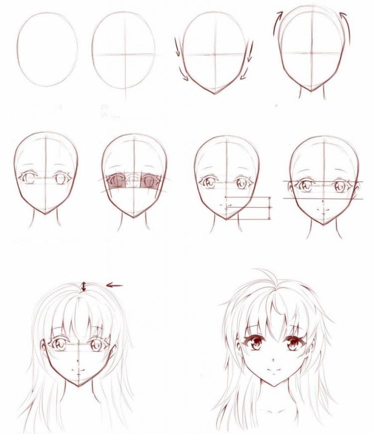 Поэтапные рисунки аниме персонажей 