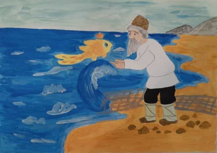 Сказка о рыбаке и рыбке поэтапно рисунок 