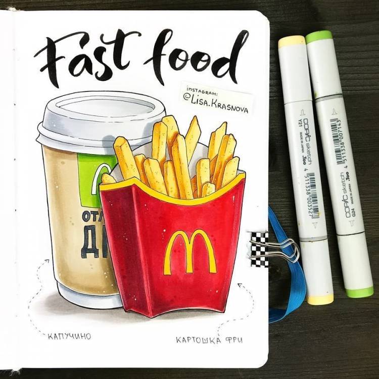 Рисунки для скетчбука маркерами легкие еда