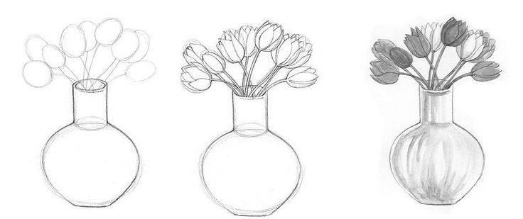 Как нарисовать вазу? Как поэтапно нарисовать карандашом вазу с цветами, с фруктами?