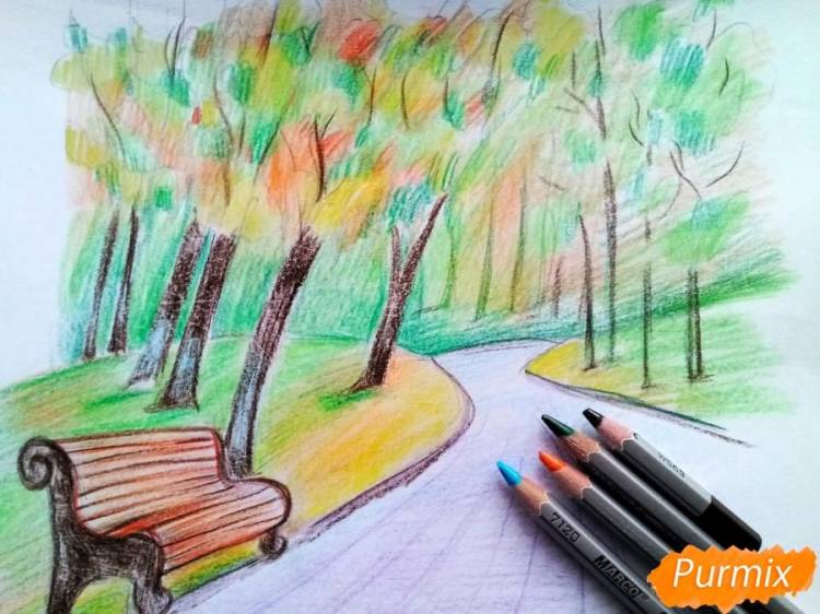 Как нарисовать осенний парк карандашом поэтапно