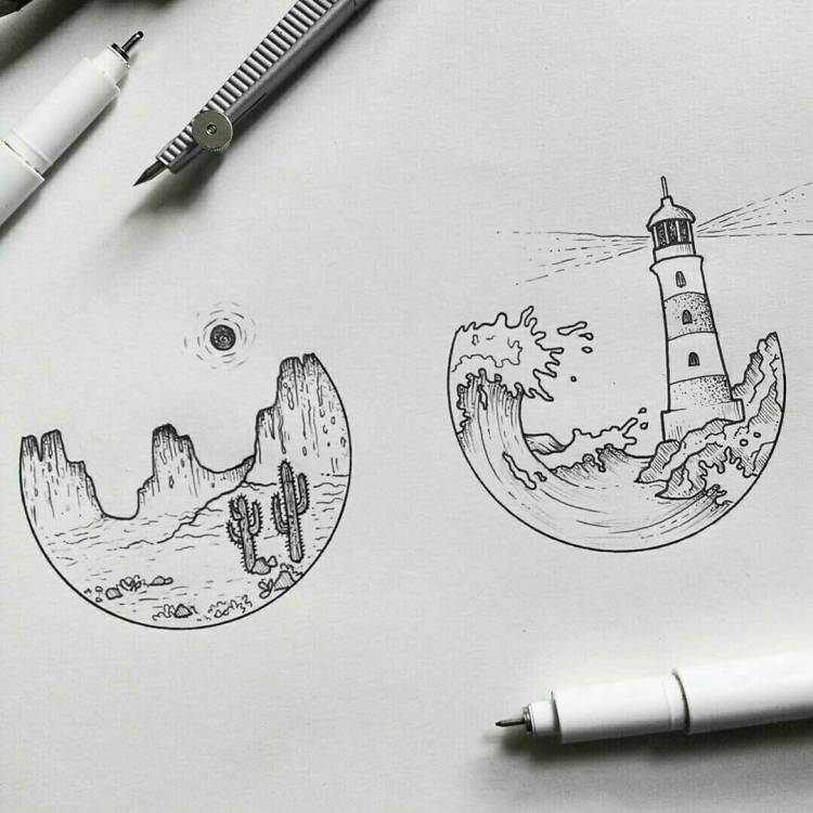 Рисунки для срисовки в скетчбук ручкой