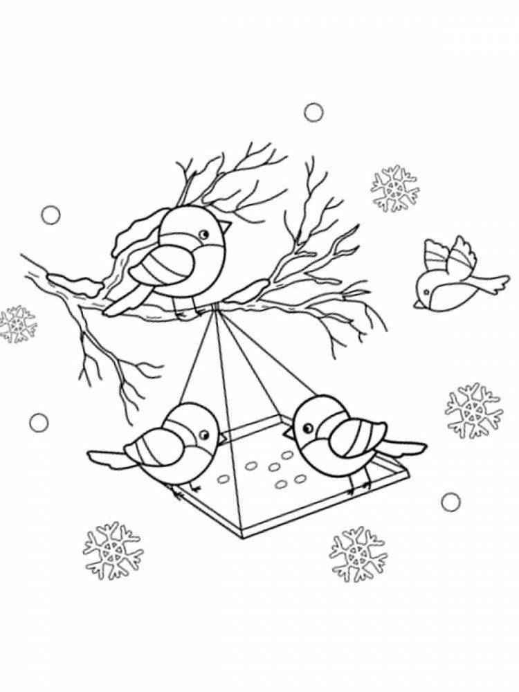 Рисунки для срисовки птиц зимой