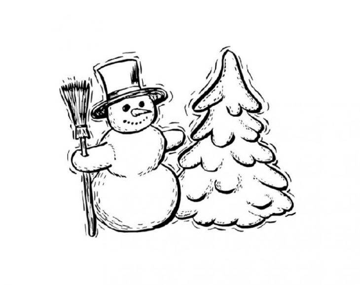 Новогодний снеговик для срисовки 