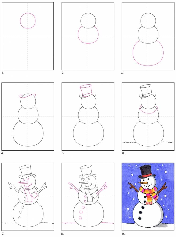 Как нарисовать снеговика » ПОЭТАПНО и ПРОСТО рисуем снеговика карандашом