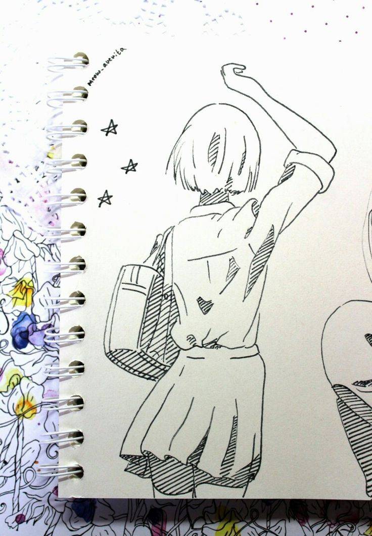 drawing sketch cute kawaii anime seifuku school sketchbook notebook скетч скетчбук …