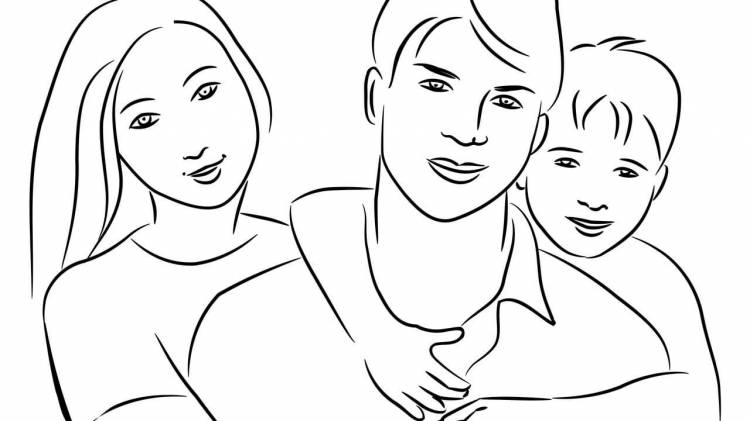 Черно белый рисунок семья