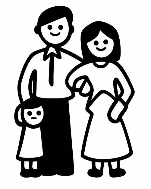 Черно-белый рисунок семьи с ребенком и женщиной
