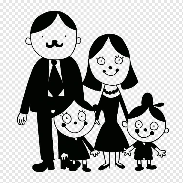 Семейный рисунок Иллюстрация, черно-белый мультфильм семья из четырех человек, Персонаж из мультфильма, белый, ребенок png