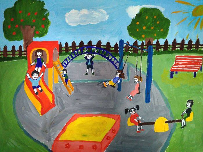 Рисунок парка, бульвара или сквера для учеников