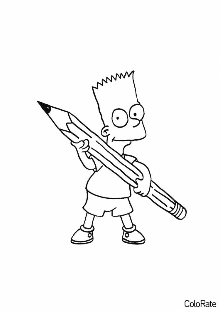 Раскраска Барт с огромным карандашом распечатать