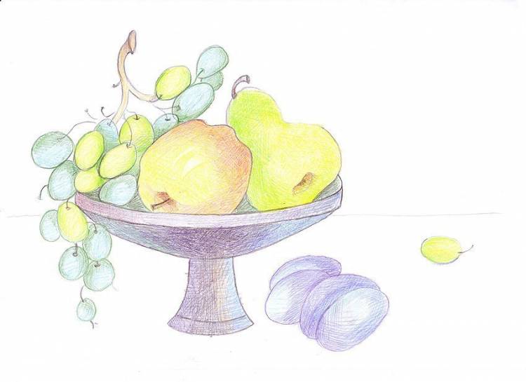 Ваза с фруктами детский рисунок 