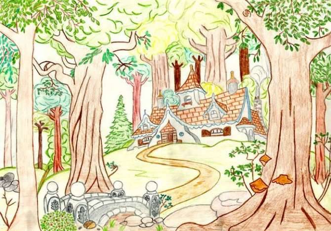 Волшебный лес в рисунках красками детей