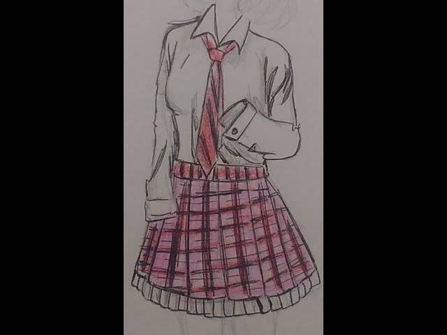 Как нарисовать школьную форму юбку и блузку